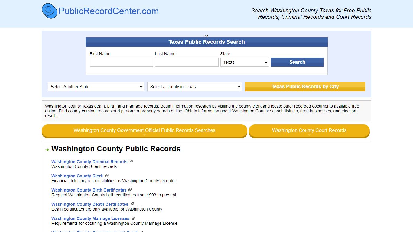 Washington County Texas Free Public Records - Court Records - Criminal ...